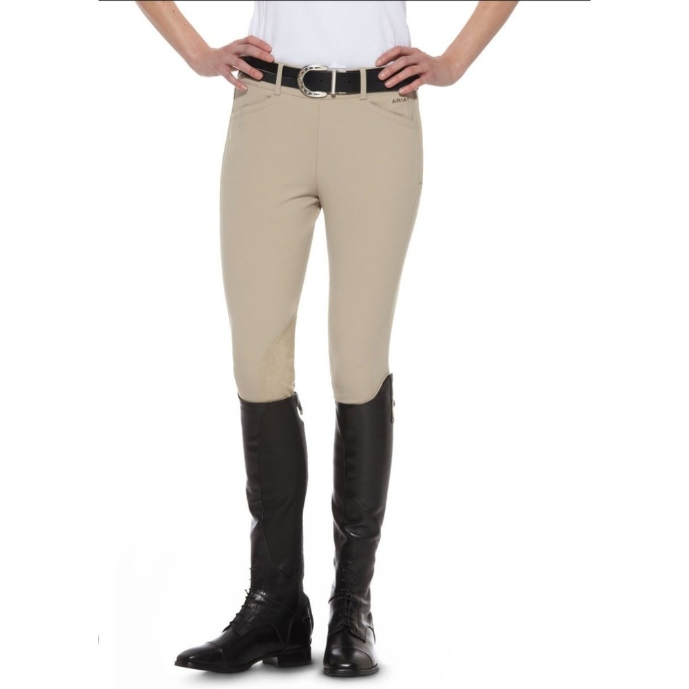 Ariat Tan Equestrian Riding Breeches Side Zip Knee Patch Beige Womens 28R